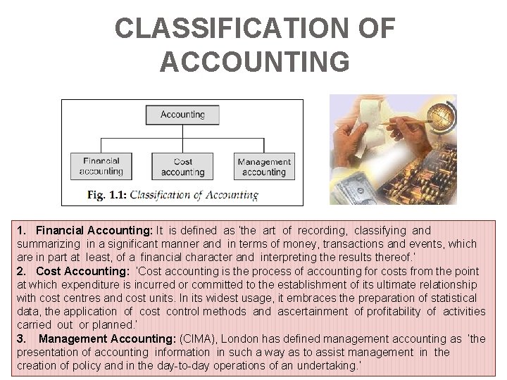 CLASSIFICATION OF ACCOUNTING 1. Financial Accounting: It is defined as ‘the art of recording, CLASSIFICATION OF ACCOUNTING 1. Financial Accounting: It is defined as ‘the art of recording,