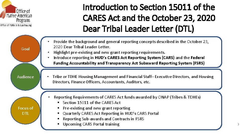 Introduction to Section 15011 of the CARES Act and the October 23, 2020 Dear