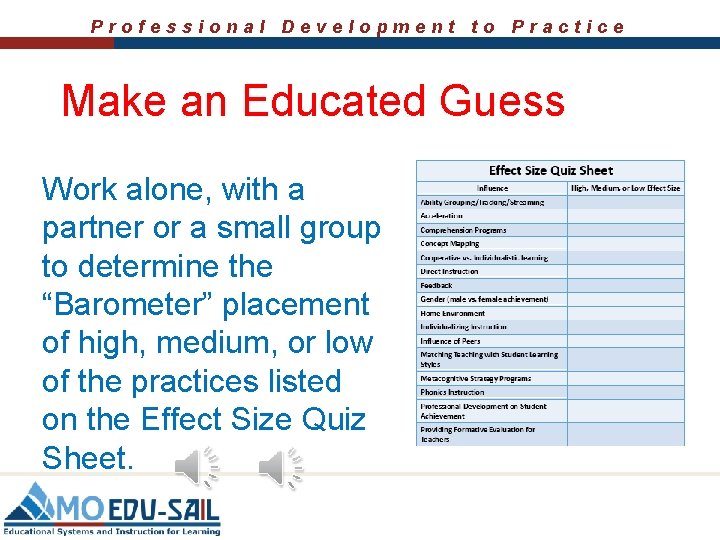 Professional Development to Practice Make an Educated Guess Work alone, with a partner or