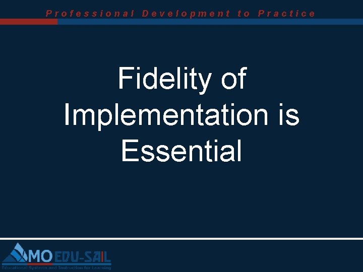 Professional Development to Practice Fidelity of Implementation is Essential 