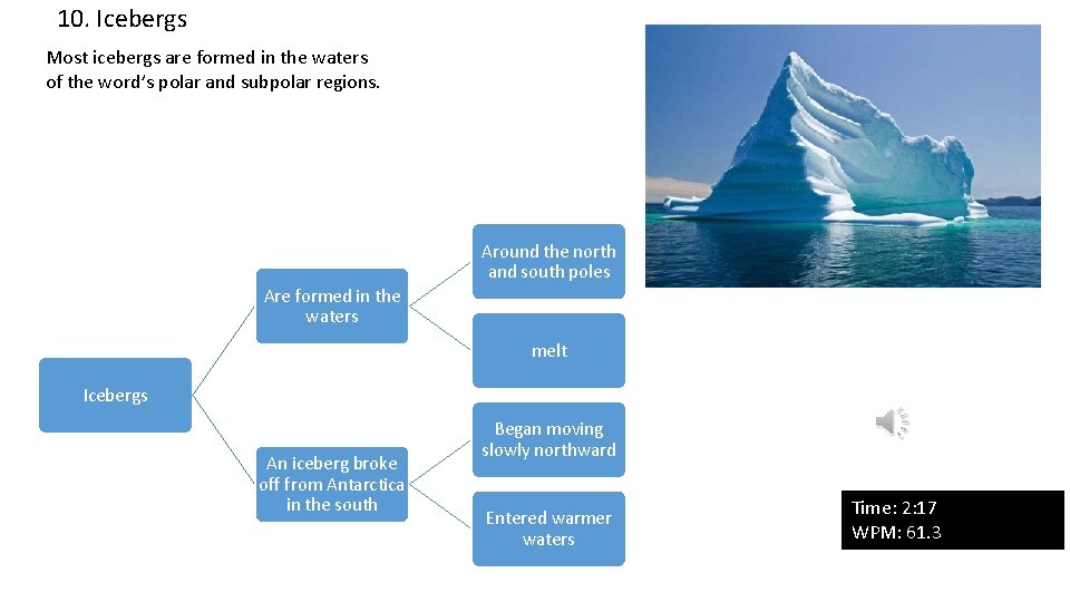 10. Icebergs Most icebergs are formed in the waters of the word’s polar and