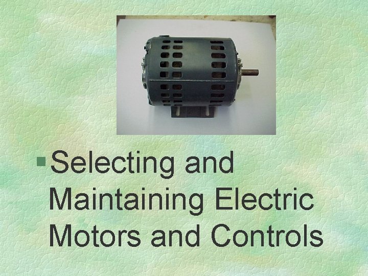 § Selecting and Maintaining Electric Motors and Controls 