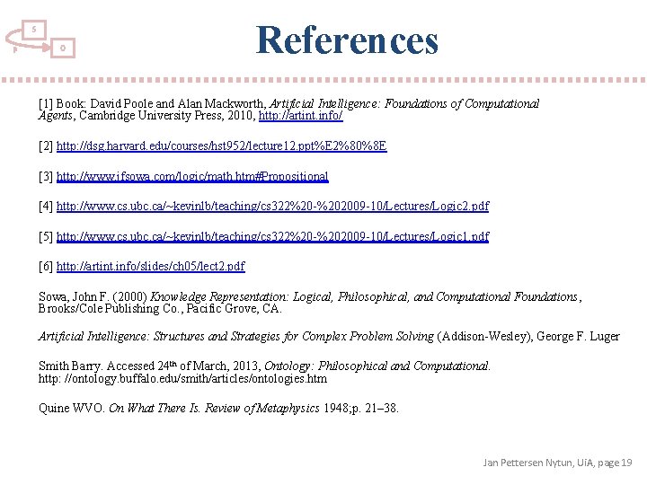 S P O References [1] Book: David Poole and Alan Mackworth, Artificial Intelligence: Foundations