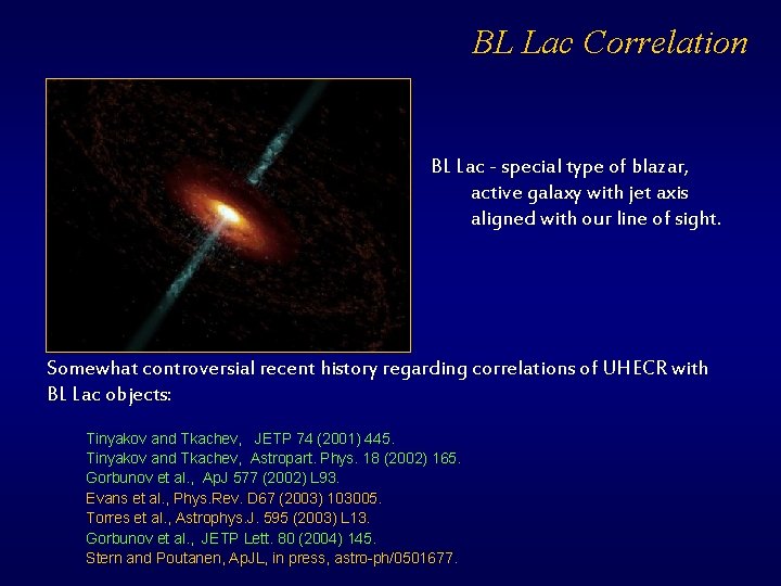 BL Lac Correlation BL Lac - special type of blazar, active galaxy with jet