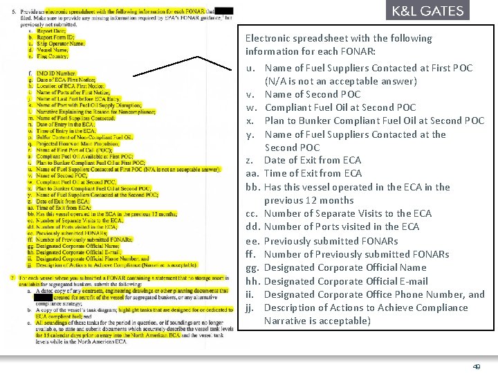 Electronic spreadsheet with the following information for each FONAR: u. Name of Fuel Suppliers