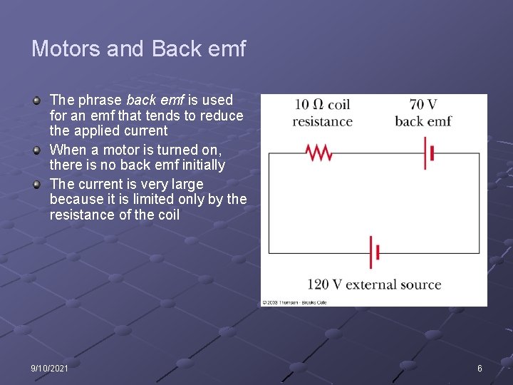 Motors and Back emf The phrase back emf is used for an emf that