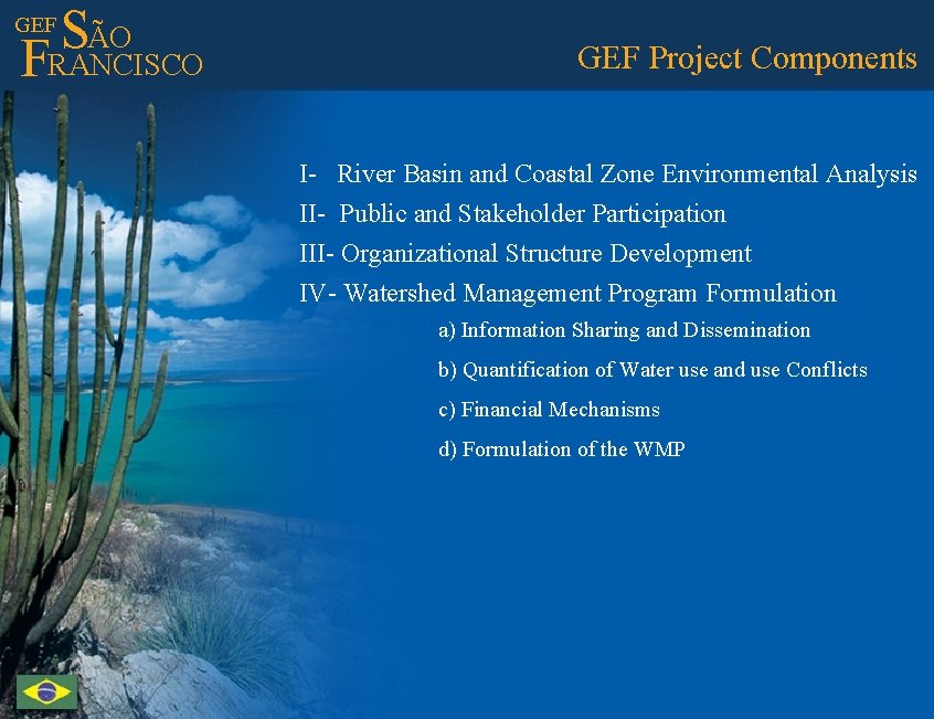 ÃO S FRANCISCO GEF Project Components I- River Basin and Coastal Zone Environmental Analysis