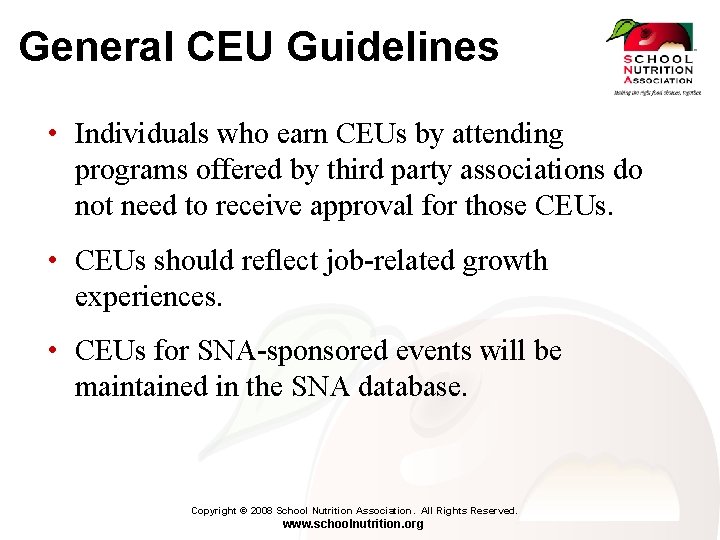 General CEU Guidelines • Individuals who earn CEUs by attending programs offered by third