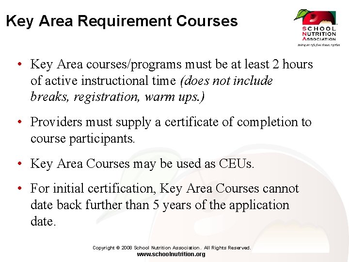 Key Area Requirement Courses • Key Area courses/programs must be at least 2 hours