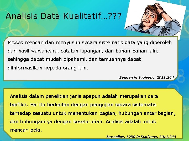 Analisis Data Kualitatif…? ? ? Proses mencari dan menyusun secara sistematis data yang diperoleh