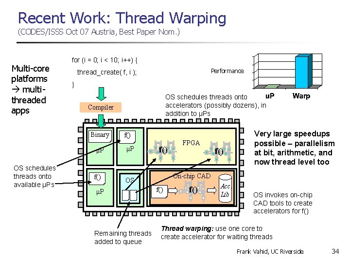 Recent Work: Thread Warping (CODES/ISSS Oct 07 Austria, Best Paper Nom. ) Multi-core platforms