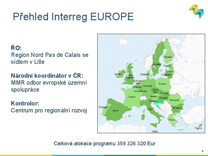 Přehled Interreg EUROPE ŘO: Region Nord Pas de Calais se sídlem v Lille Národní