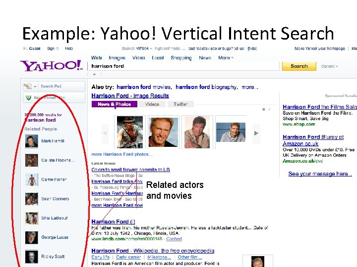 Example: Yahoo! Vertical Intent Search Related actors and movies Example: Yahoo! Vertical Intent Search Related actors and movies