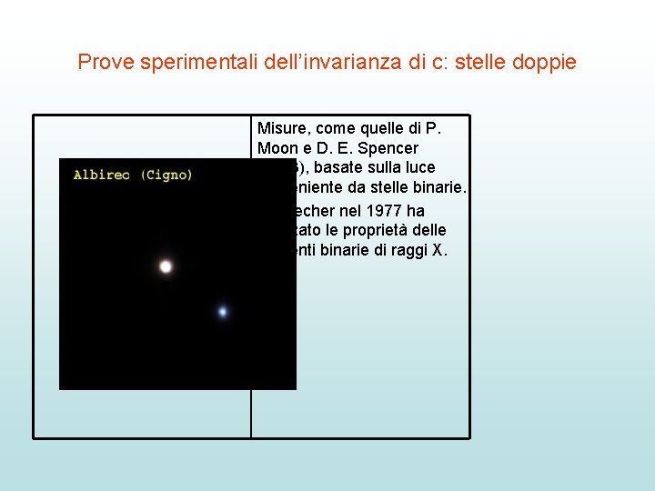 Prove sperimentali dell’invarianza di c: stelle doppie Misure, come quelle di P. Moon e