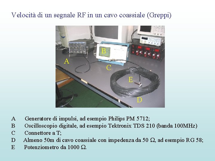 Velocità di un segnale RF in un cavo coassiale (Greppi) B A C E