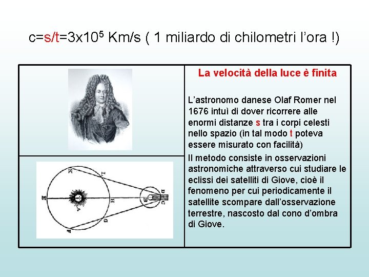 c=s/t=3 x 105 Km/s ( 1 miliardo di chilometri l’ora !) La velocità della