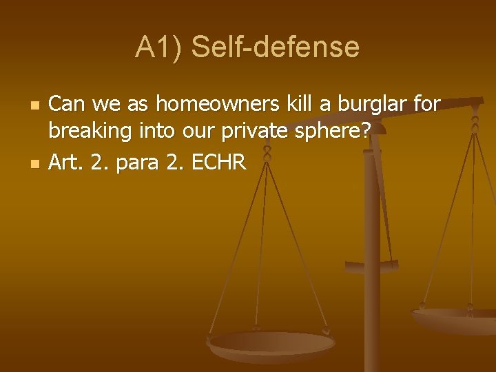 A 1) Self-defense n n Can we as homeowners kill a burglar for breaking