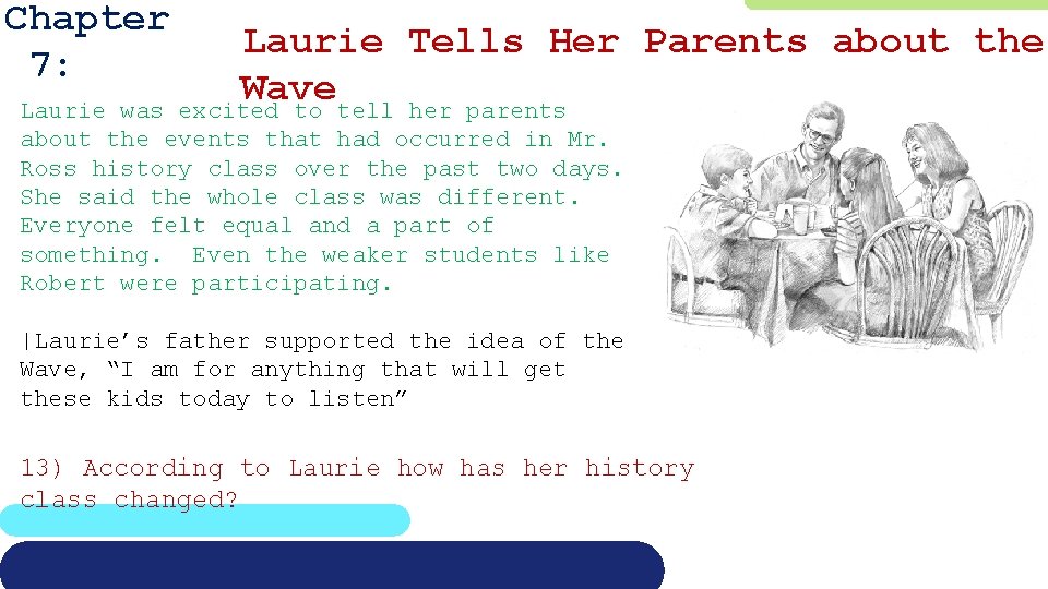 Chapter 7: Laurie Tells Her Parents about the Wave excited to tell her parents