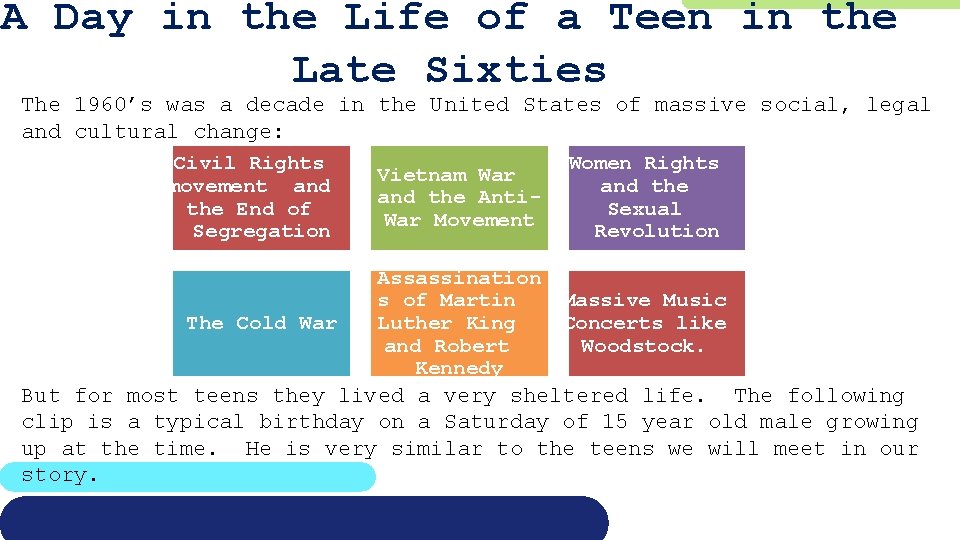 A Day in the Life of a Teen in the Late Sixties The 1960’s