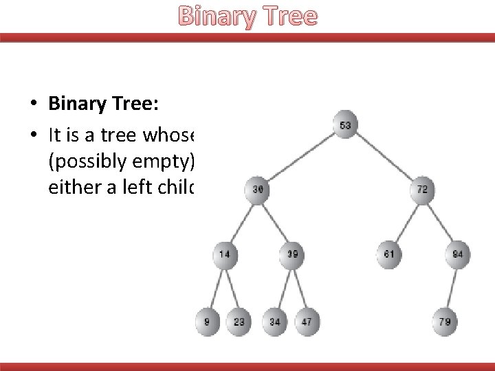 Binary Tree • Binary Tree: • It is a tree whose nodes have two