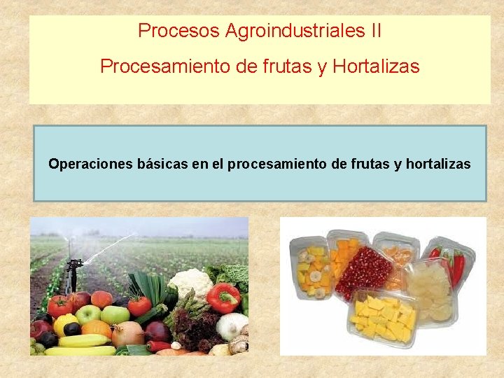 Procesos Agroindustriales II Procesamiento de frutas y Hortalizas