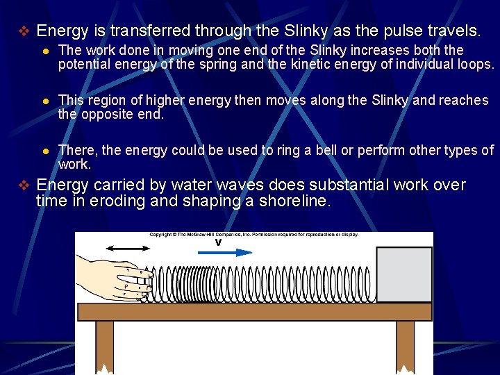 v Energy is transferred through the Slinky as the pulse travels. l The work