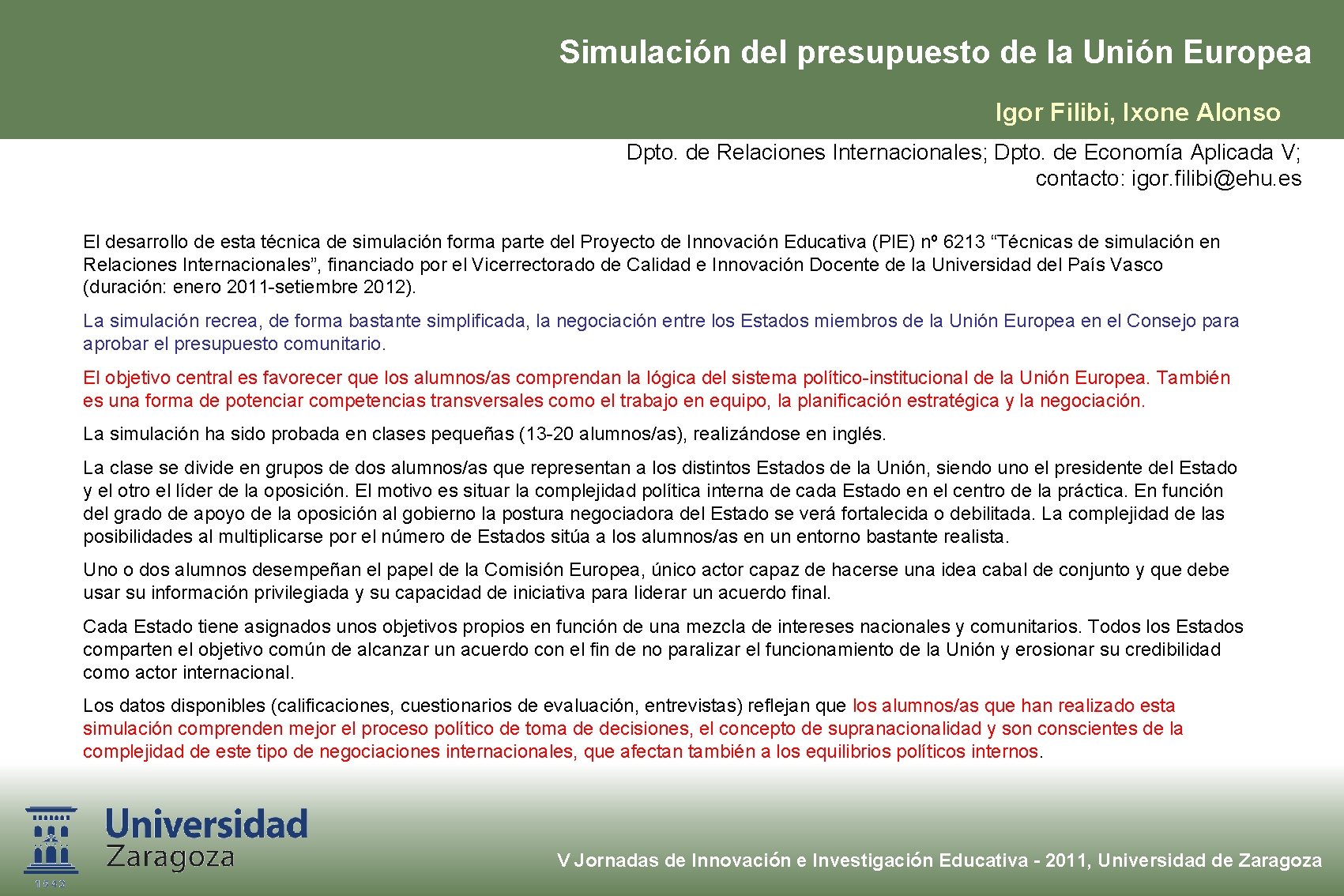 Simulacin del presupuesto de la Unin Europea Igor