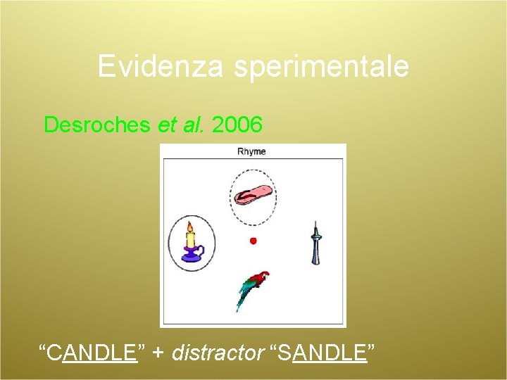 Evidenza sperimentale Desroches et al. 2006 “CANDLE” + distractor “SANDLE” 