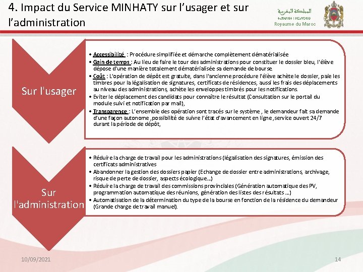 4. Impact du Service MINHATY sur l’usager et sur l’administration Sur l'usager Sur l'administration