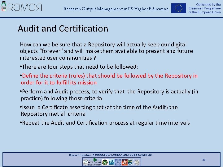 Research Output Management in PS Higher Education Audit and Certification How can we be