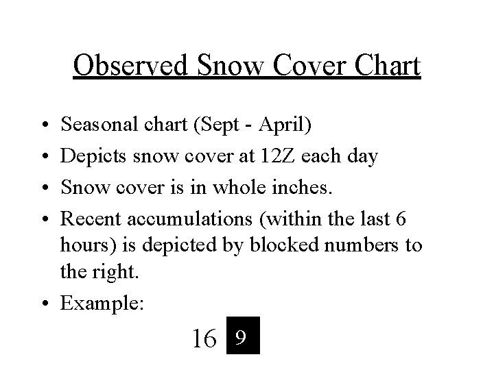 Observed Snow Cover Chart • • Seasonal chart (Sept - April) Depicts snow cover