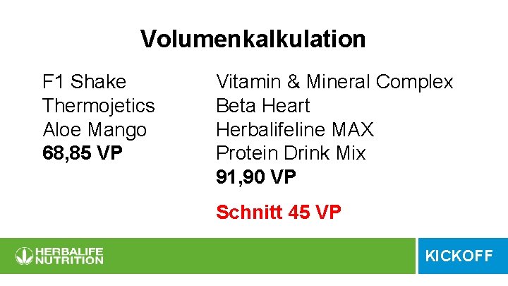 Volumenkalkulation F 1 Shake Thermojetics Aloe Mango 68, 85 VP Vitamin & Mineral Complex
