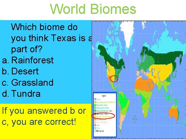 World Biomes Which biome do you think Texas is a part of? a. Rainforest