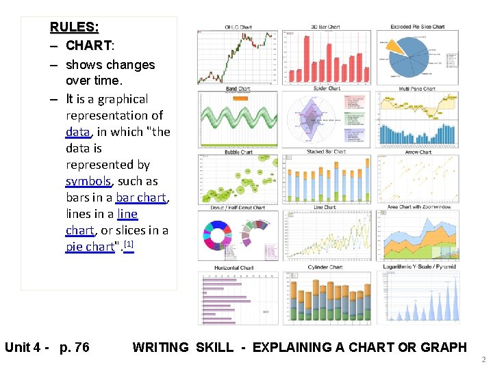 RULES: – CHART: CHART – shows changes over time. – It is a graphical