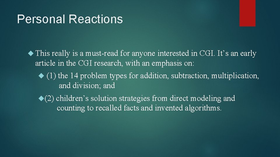 Personal Reactions This really is a must-read for anyone interested in CGI. It’s an