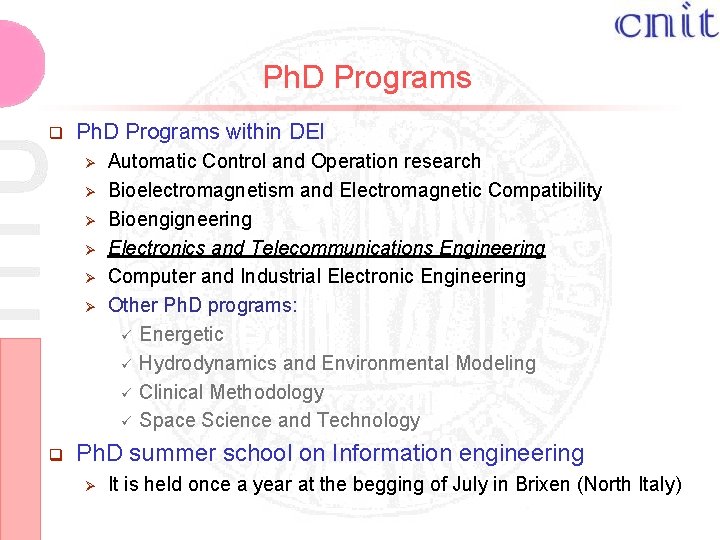 Ph. D Programs q Ph. D Programs within DEI Ø Ø Ø q Automatic