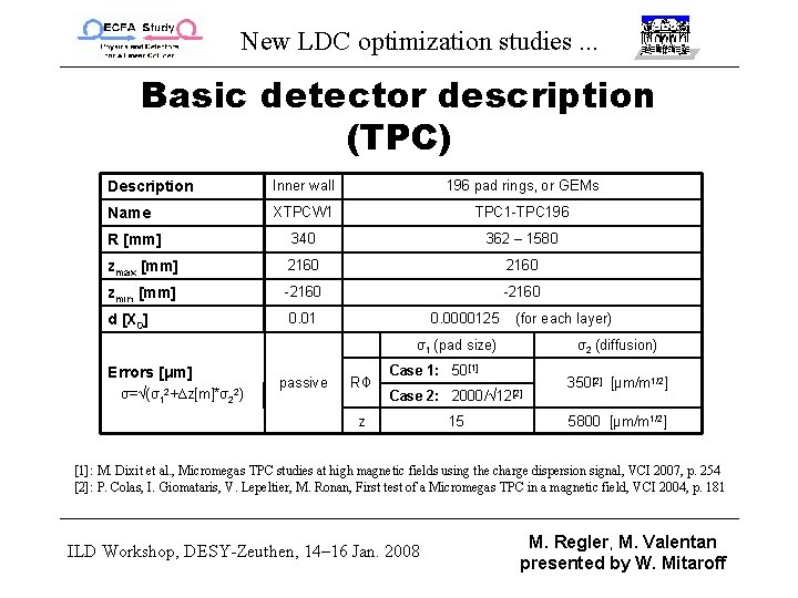 New LDC optimization studies. . . Basic detector description (TPC) Description Inner wall 196