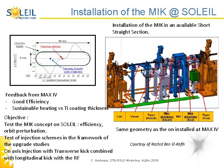 Installation of the MIK @ SOLEIL Installation of the MIK in an available Short