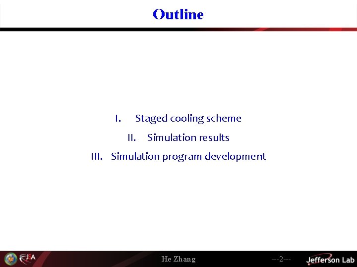 Outline I. Staged cooling scheme II. Simulation results III. Simulation program development He Zhang