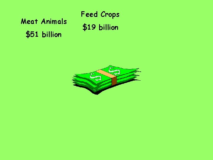 Meat Animals $51 billion Feed Crops $19 billion 