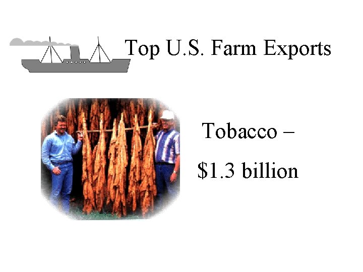 Top U. S. Farm Exports Tobacco – $1. 3 billion 