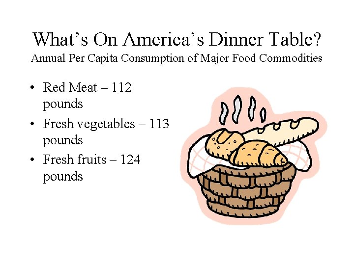 What’s On America’s Dinner Table? Annual Per Capita Consumption of Major Food Commodities •