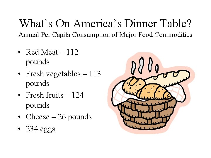 What’s On America’s Dinner Table? Annual Per Capita Consumption of Major Food Commodities •