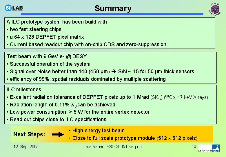 Summary A ILC prototype system has been build with • two fast steering chips