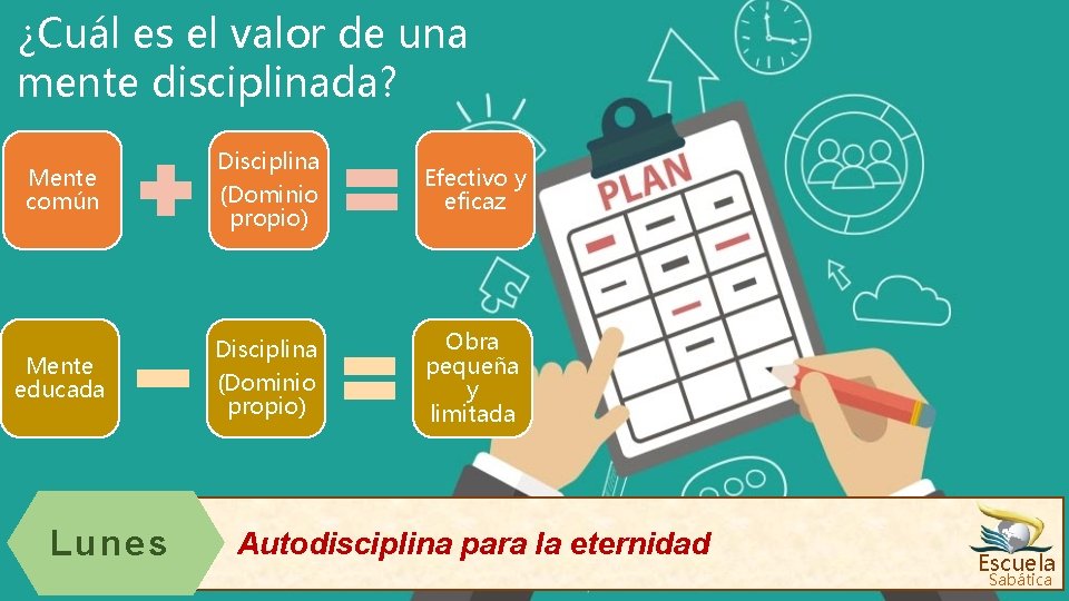 ¿Cuál es el valor de una mente disciplinada? Mente común Disciplina (Dominio propio) Efectivo