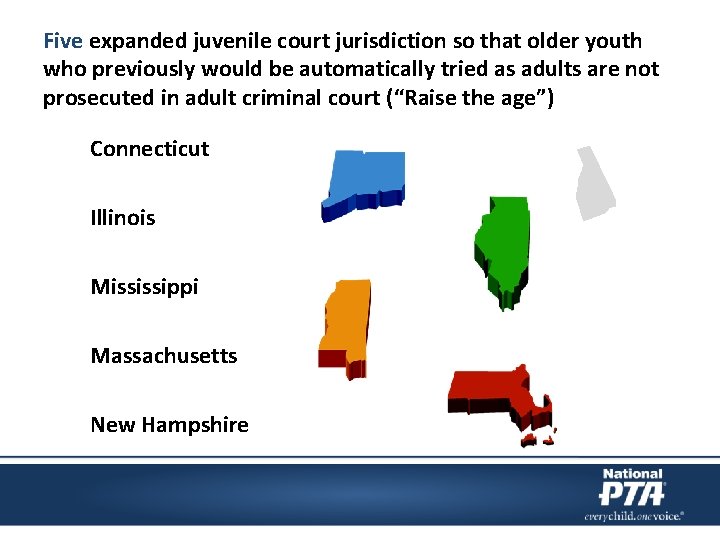 Five expanded juvenile court jurisdiction so that older youth who previously would be automatically