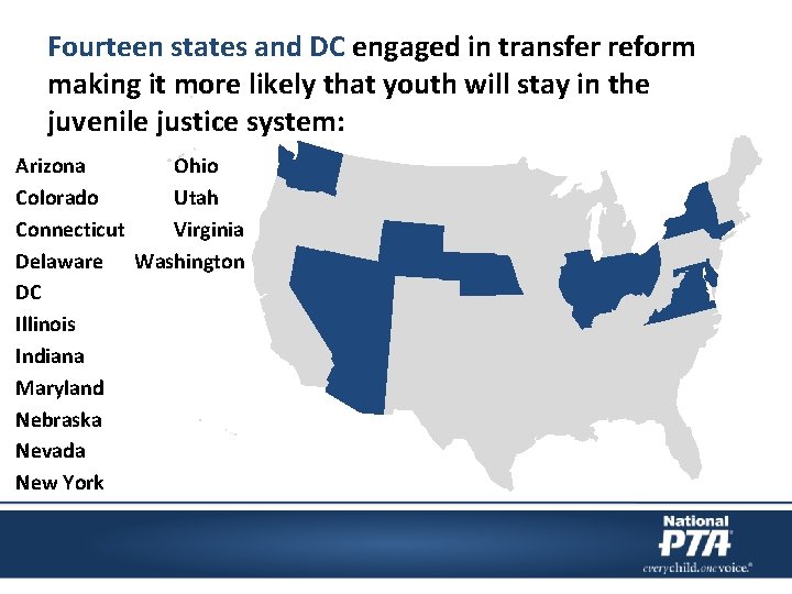 Fourteen states and DC engaged in transfer reform making it more likely that youth