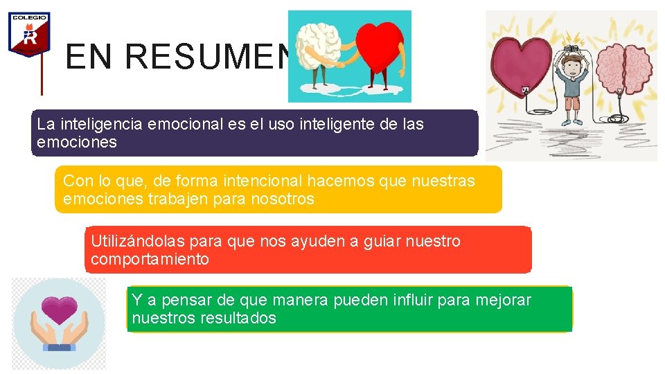 EN RESUMEN: La inteligencia emocional es el uso inteligente de las emociones Con lo