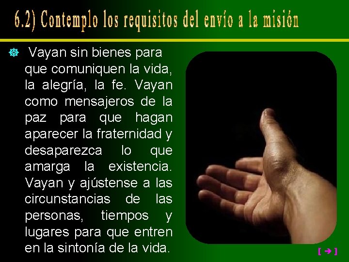  Vayan sin bienes para que comuniquen la vida, la alegría, la fe. Vayan