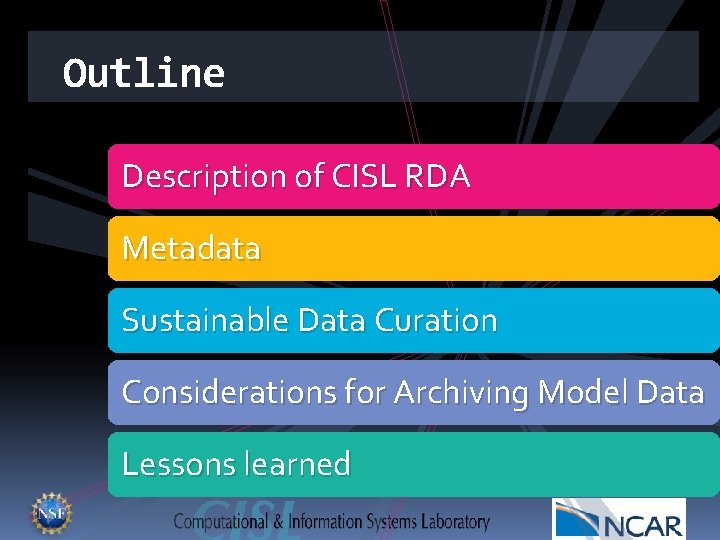 Outline Description of CISL RDA Metadata Sustainable Data Curation Considerations for Archiving Model Data